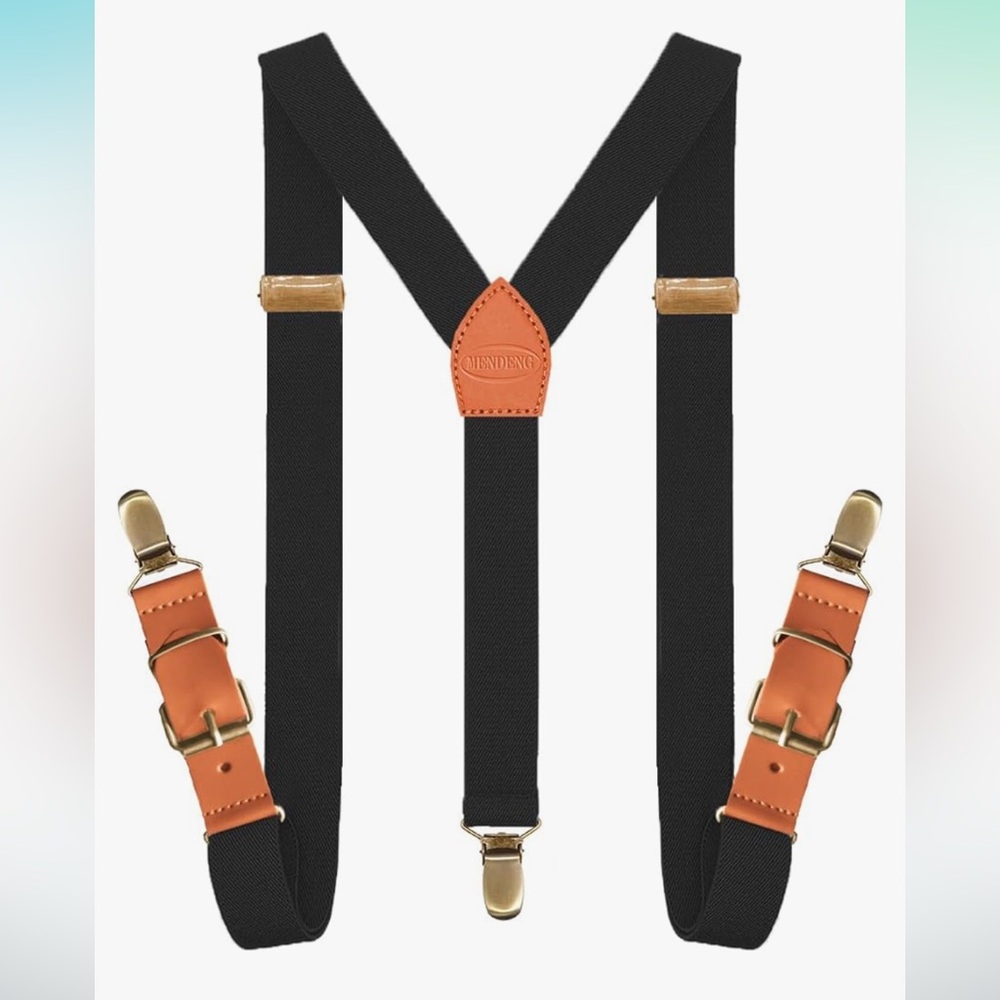 Adjustable Suspenders for Men Bronze Metal Clips Braces with Leather